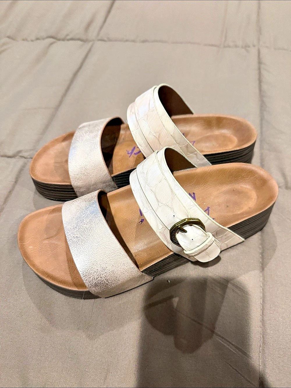 Blowfish Malibu Platform Buckle Sandals in White & Silver